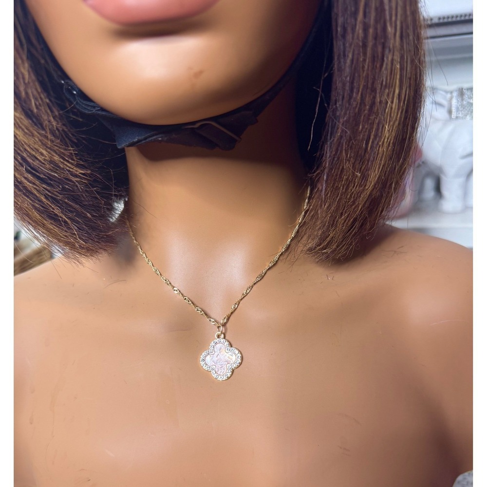 Pink Rhinestone Clover Necklace‎ Lucky Charm Designer Inspired Mothers Day Gift - Picture 3 of 4
